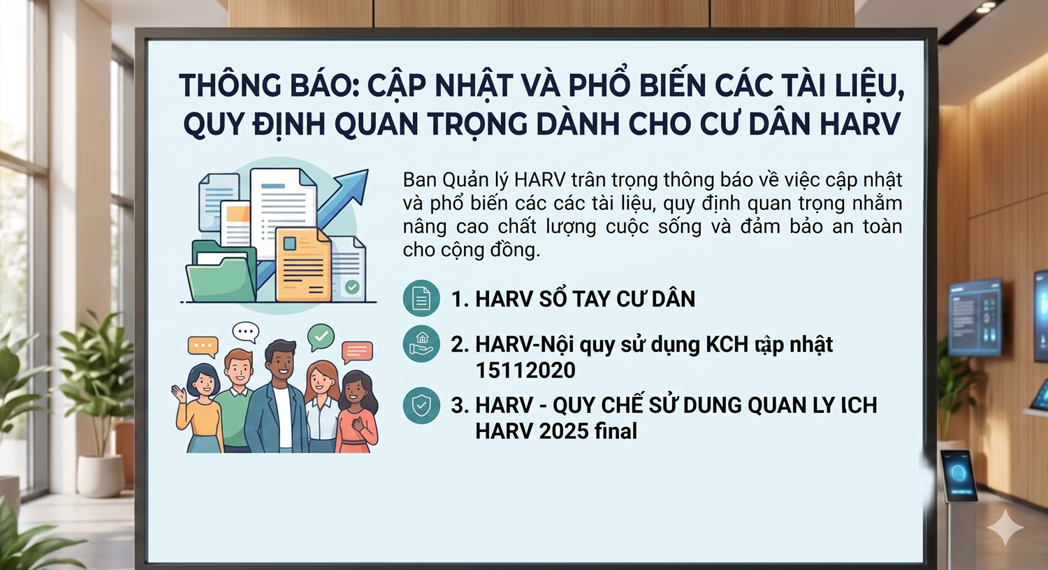 THÔNG BÁO: CẬP NHẬT VÀ PHỔ BIẾN CÁC TÀI LIỆU, QUY ĐỊNH QUAN TRỌNG DÀNH CHO CƯ DÂN HARV